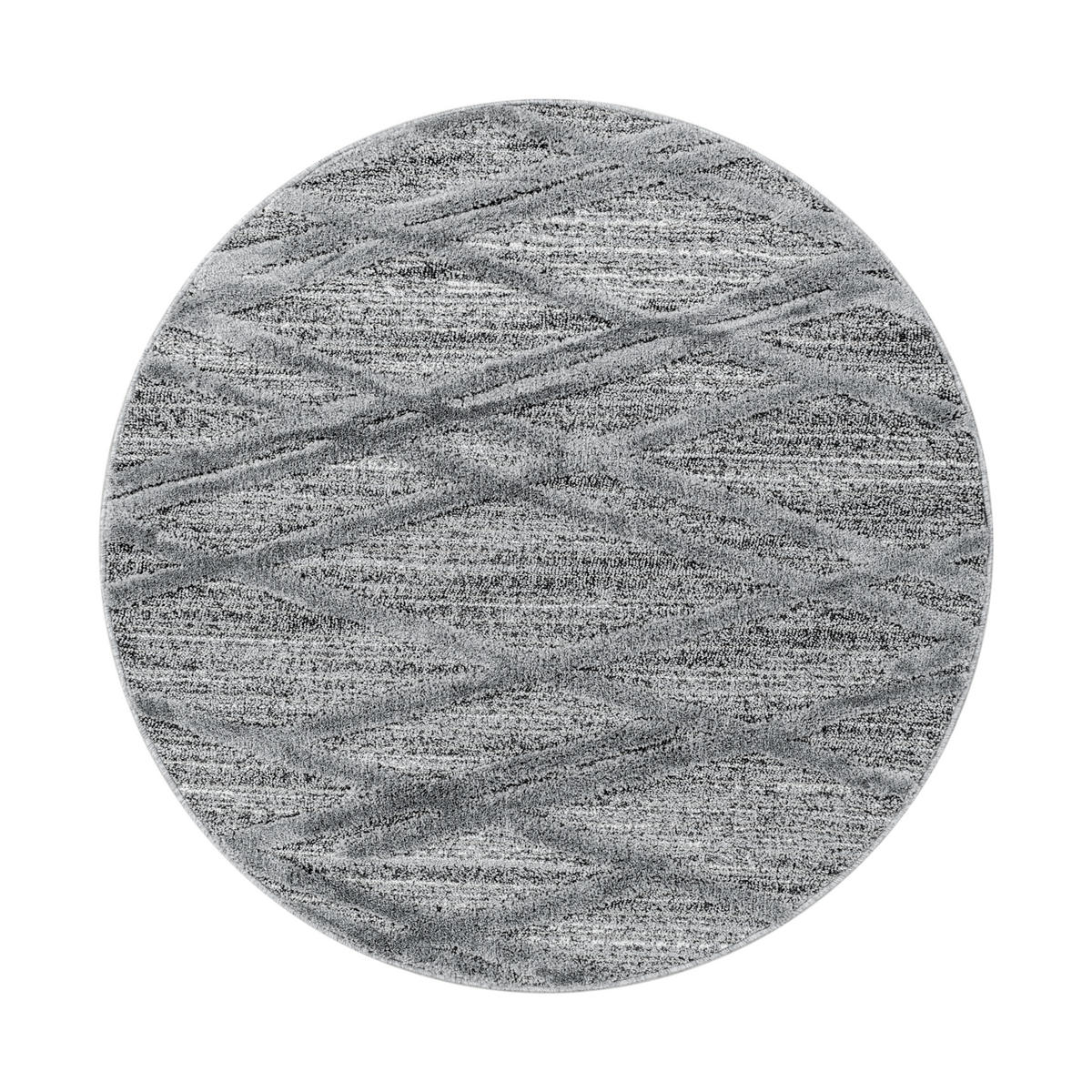 TEPPICH Hochflor Hoch-Tief Boho-Muster Polypropylen Wohnzimmer Grau Rund 80x80 - Grau, Textil (80/80cm) - KADIMA DESIGN