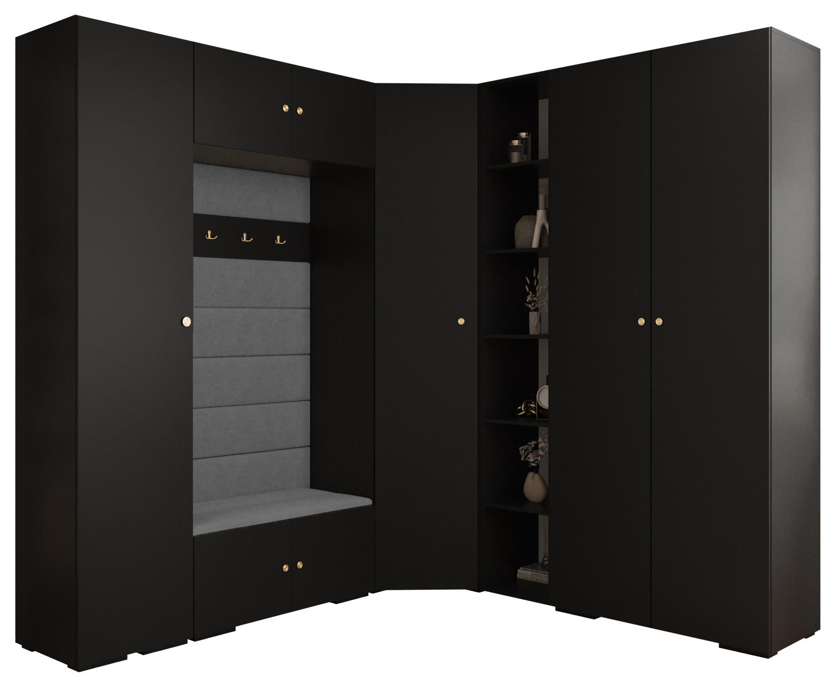 Abiks Möbel Garderoben-Set Schwarz, Grau, Gold 231.7x236.7x47 cm