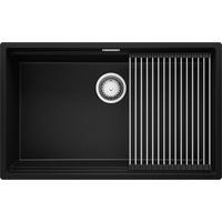 SPÜLBECKEN Praga Slim, 2-er set Schwarz Metallic 76/47 cm 1 Becken + Ablauf-Set + Aufrollbare Abtropffläche ab 80er Unterschrank - Chromfarben/Schwarz Hochglanz, Kunststoff (76/20/47cm) - Primagran