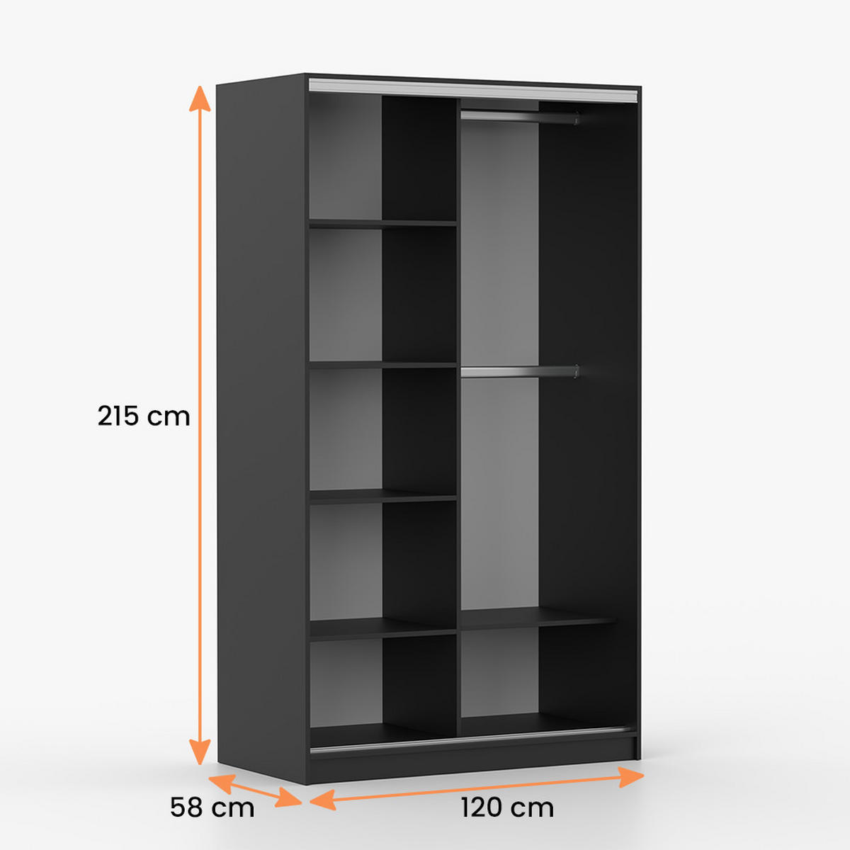POSUVNÁ skříň Tokyo M 120 cm, 120/215/64, černý - černá, kompozitní dřevo (120/215/64cm) - imoebel24