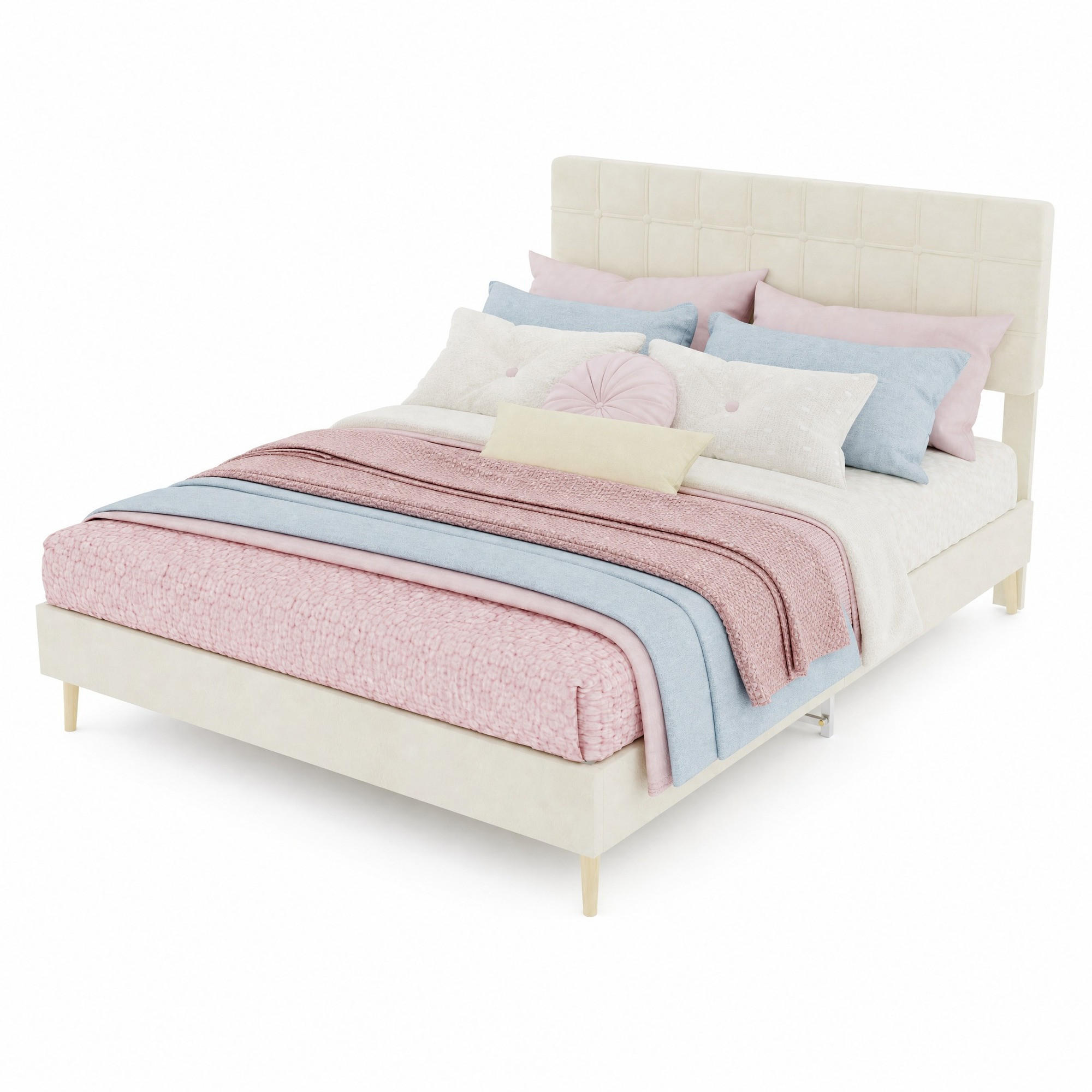 POLSTERBETT 140/200 cm in Beige aus Samt mit gepolstertem Kopfteil - Beige, Textil (140/200cm) - Flora Grace