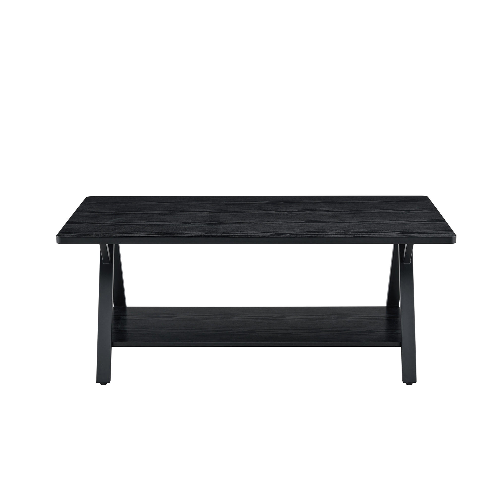 OKWISH KONFERENČNÍ stolek 110/57/44,5 cm černý z MDF a kovu s úložnou policí