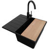 GRANITSPÜLE Kopenhagen, 2-er set Alles Schwarz 55/50 cm 1 Becken + Küchenarmatur 32/20 cm + Ablauf-Set + Schneidebrett ab 40er Unterschrank - Beige/Schwarz, Kunststoff (55/20/50cm) - Primagran