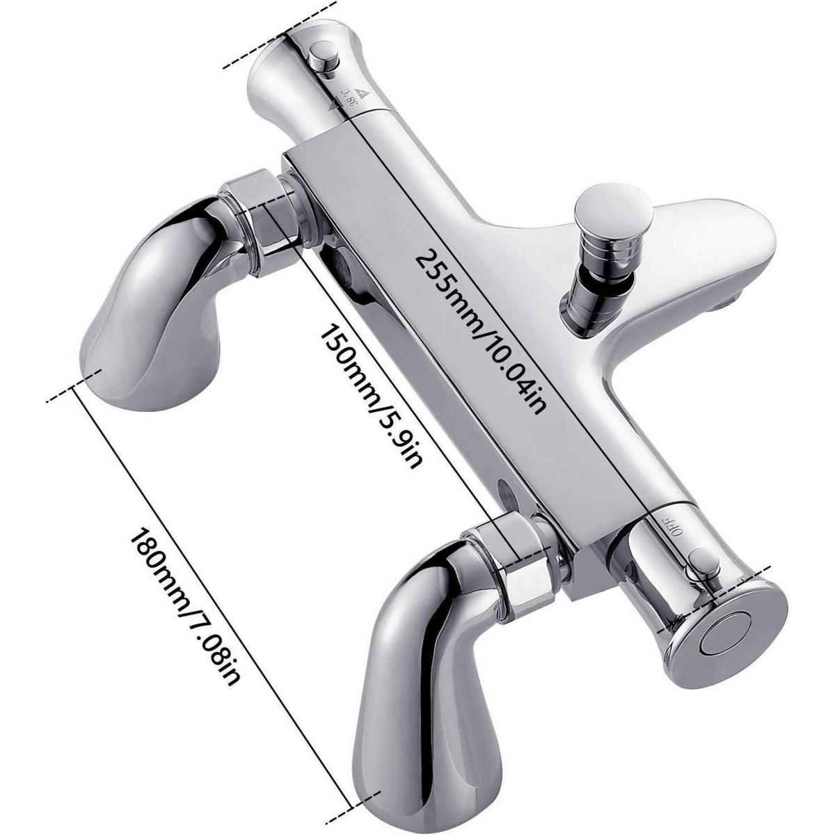 BADEWANNENARMATUR Thermostat Messing Chrom mit 38° Sicherheitstaste und Winkelventilen - Silberfarben, Metall (15/10/18cm)