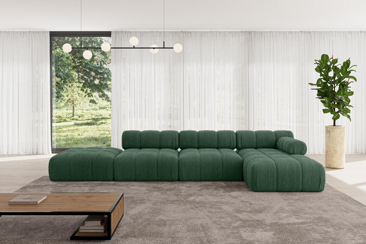 ECKSOFA modulares Sofa Lizur-L2 - 380x160x70 cm Grün Cord - Grün, Holzwerkstoff/Textil (380/160cm) - ALTDECOR