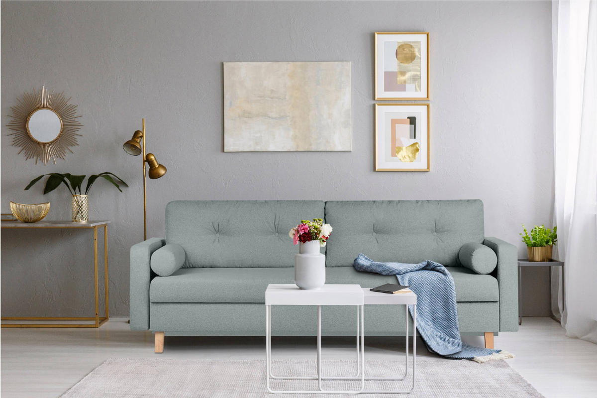 3-SITZER-SCHLAFSOFA ERISO mit weiche Sitzfläche und hohe Rückenlehne, Strukturstoff, mint - Braun/Mintgrün, Textil (220/80/100cm) - KONSIMO®
