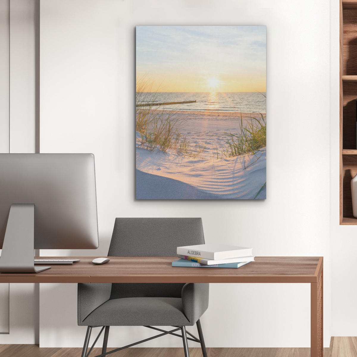 AKUSTIKPANEEL Strand - Sonne - Düne - Gras - Sand - Horizont 60x80 cm - Hellblau, Textil (60/0.9/80cm) - MuchoWow