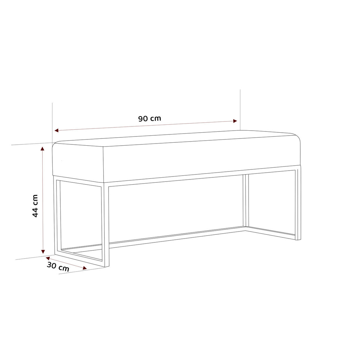 POLSTERBANK PURE 90 cm, Metallgestell, Goldfarben / Creme - Goldfarben/Creme, Textil/Metall (90/44/30cm) - Idohome