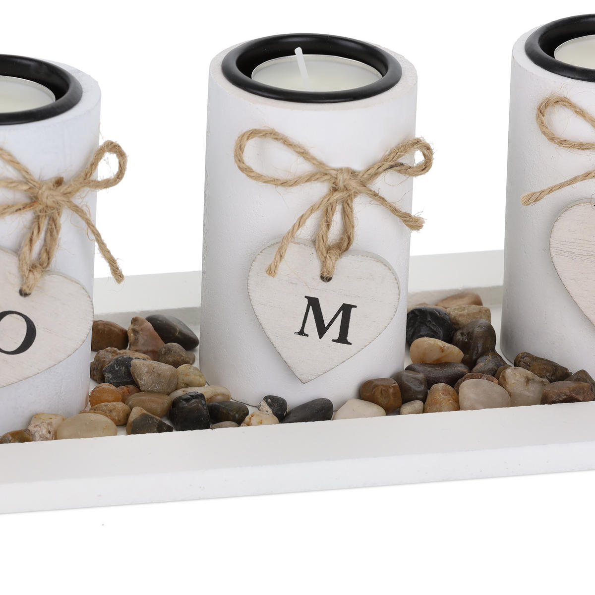 TEELICHTHALTER - Multicolor, Holzwerkstoff/Stein (10cm) - Relaxdays