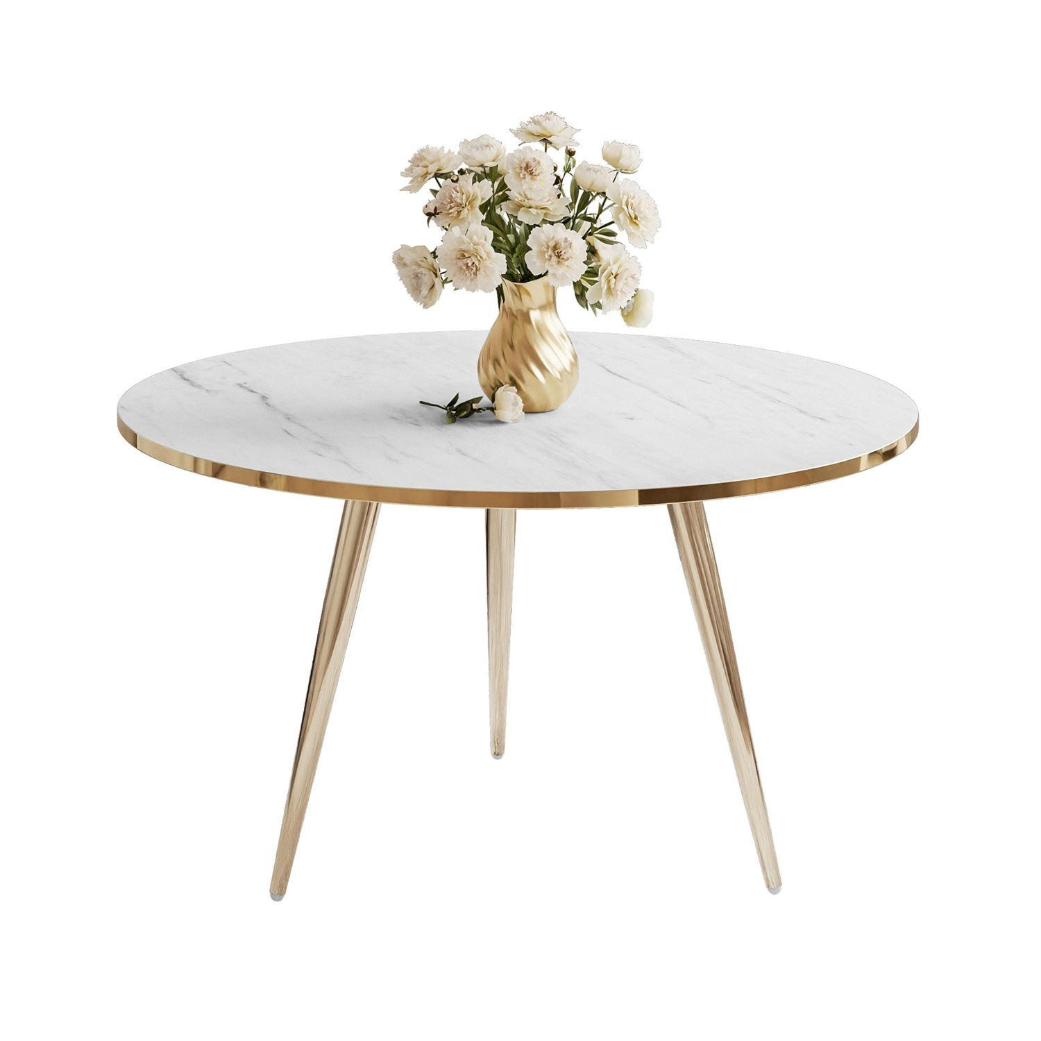 COUCHTISCH SOLEIL GOLD Weiß Marmor, 70cm - Weiß, Holzwerkstoff (70/70/47cm) - Lookway