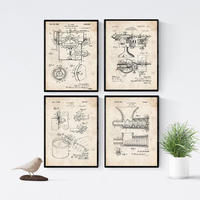 POSTER Set mit 4 Jahrgang Küche Patent A4 Schwarzer Rahmen - Schwarz, Papier (29.7/3cm) - Nacnic