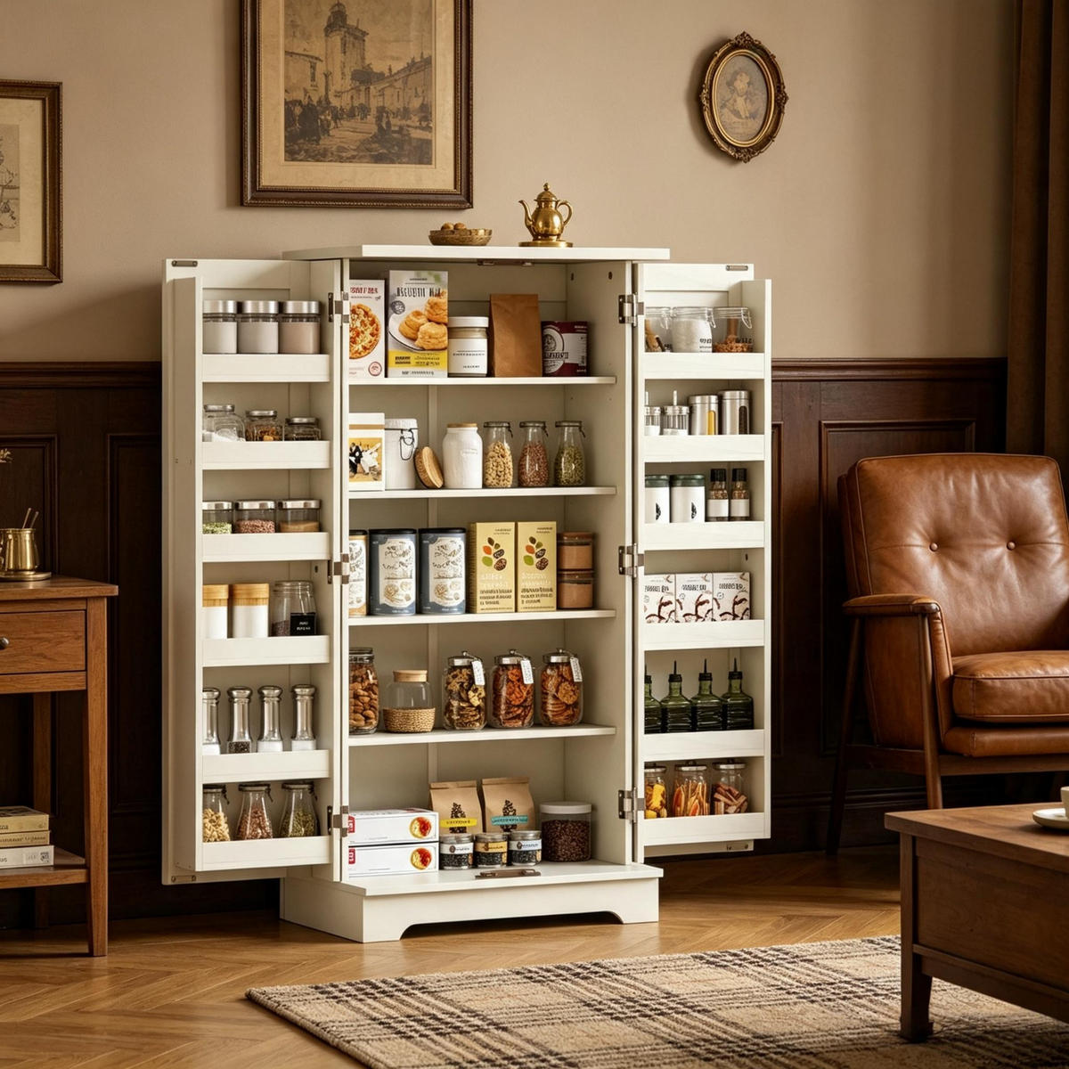 HIGHBOARD DE-38819 60/40/120 cm 5-stufiger Schrank und Türregale Creme/Rustikalbraun - Creme, Holzwerkstoff (60/120/40cm) - ComfortXL