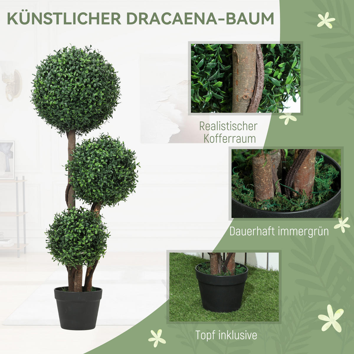 KÜNSTLICHE Pflanzen Grün 30.0/30.0/100.0cm - Grün, Kunststoff (100cm)