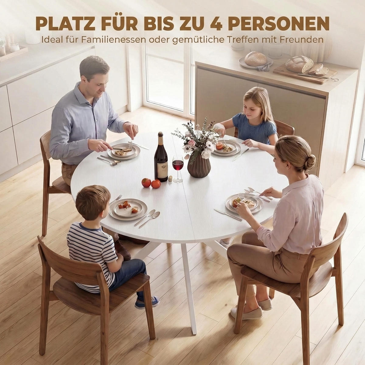 ESSTISCH Spanplatte Stahl Weiß - Weiß, Metall (120/120/75cm) - HOMCOM