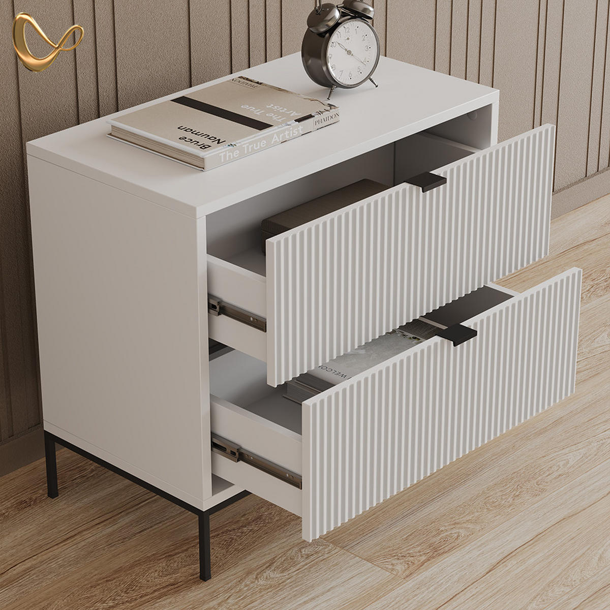 NACHTTISCHE Aterno Weiß 2er Set - Weiß, Holzwerkstoff (66/60/36cm) - Livinity®