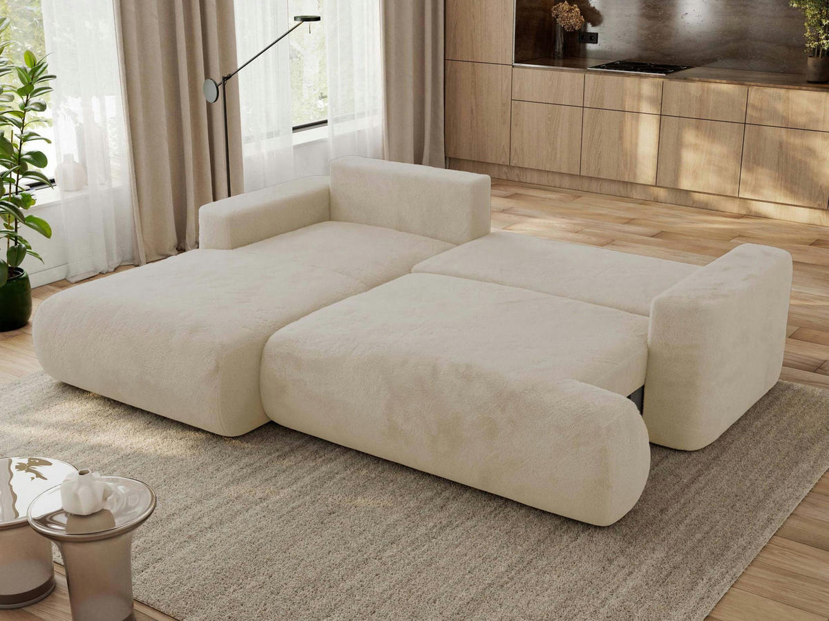 ECKSOFA OVO L Creme Plüsch - Links Seite - Creme/Schwarz, Kunststoff/Textil (271/195cm) - MKS