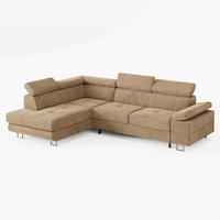 ECKSOFA CAROLINE Links Beige Velours-Stoff mit Schlaffunktion und Bettkasten - Chromfarben/Beige, Textil (253/190cm) - Barchello