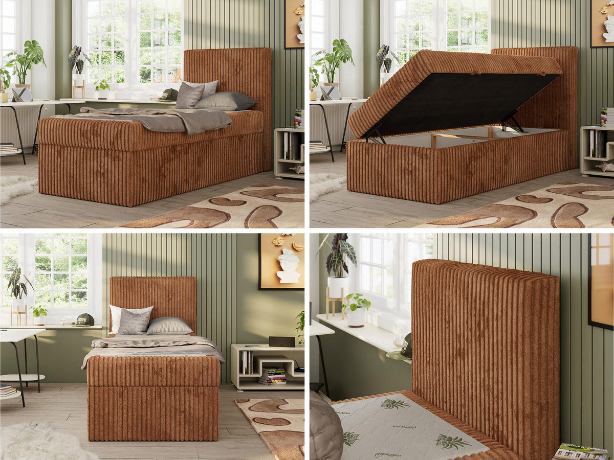 JUGENDBETT TILIO 90/200 - Orange - H4 - Rechts Seite - Orange, Textil (90/200cm) - MKS