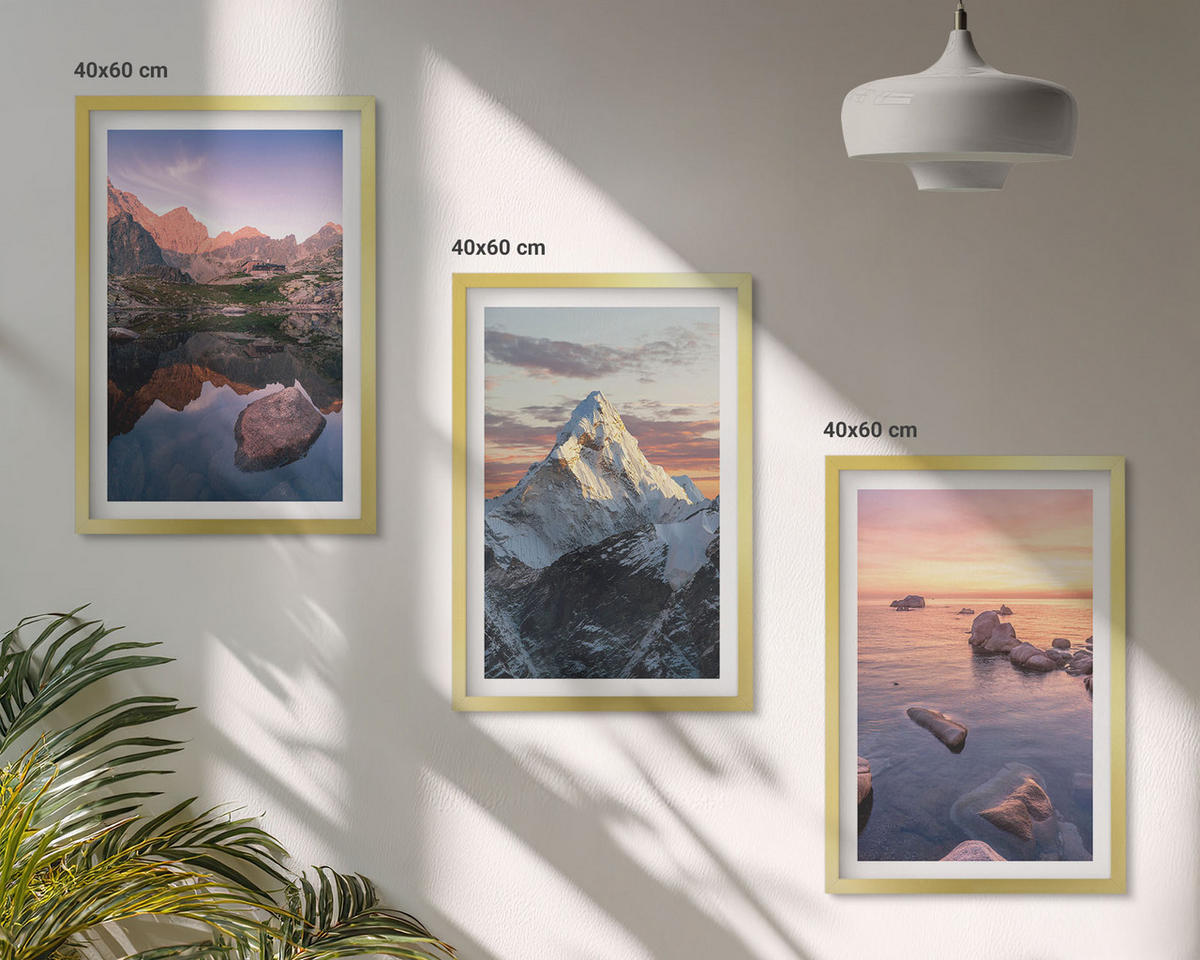 BILDER SET 3er Set - 40x60 cm Goldrahmen - Berglandschaften im Hintergrund - Goldfarben, Kunststoff (40/60cm) - TULUP