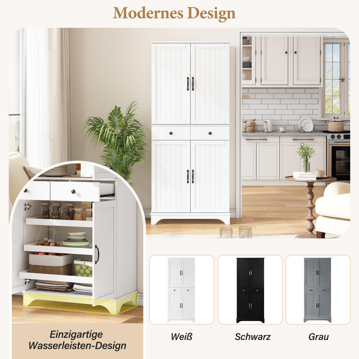 BUFFETSCHRANK Weiß 77/40/181 cm - Weiß, Holz (77/181/40cm) - PANGIVO