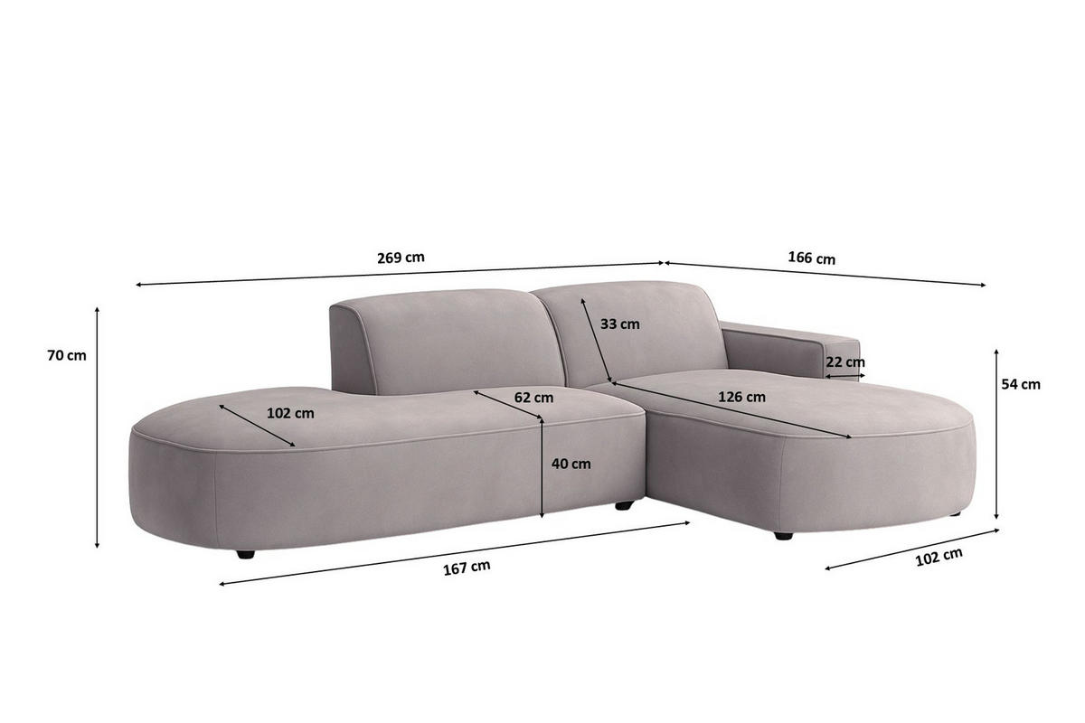 ECKSOFA Cursal Atelier, Stoff Salvador, Grau, Rechts - Grau, Holz (269/166cm) - Kaiser Möbel