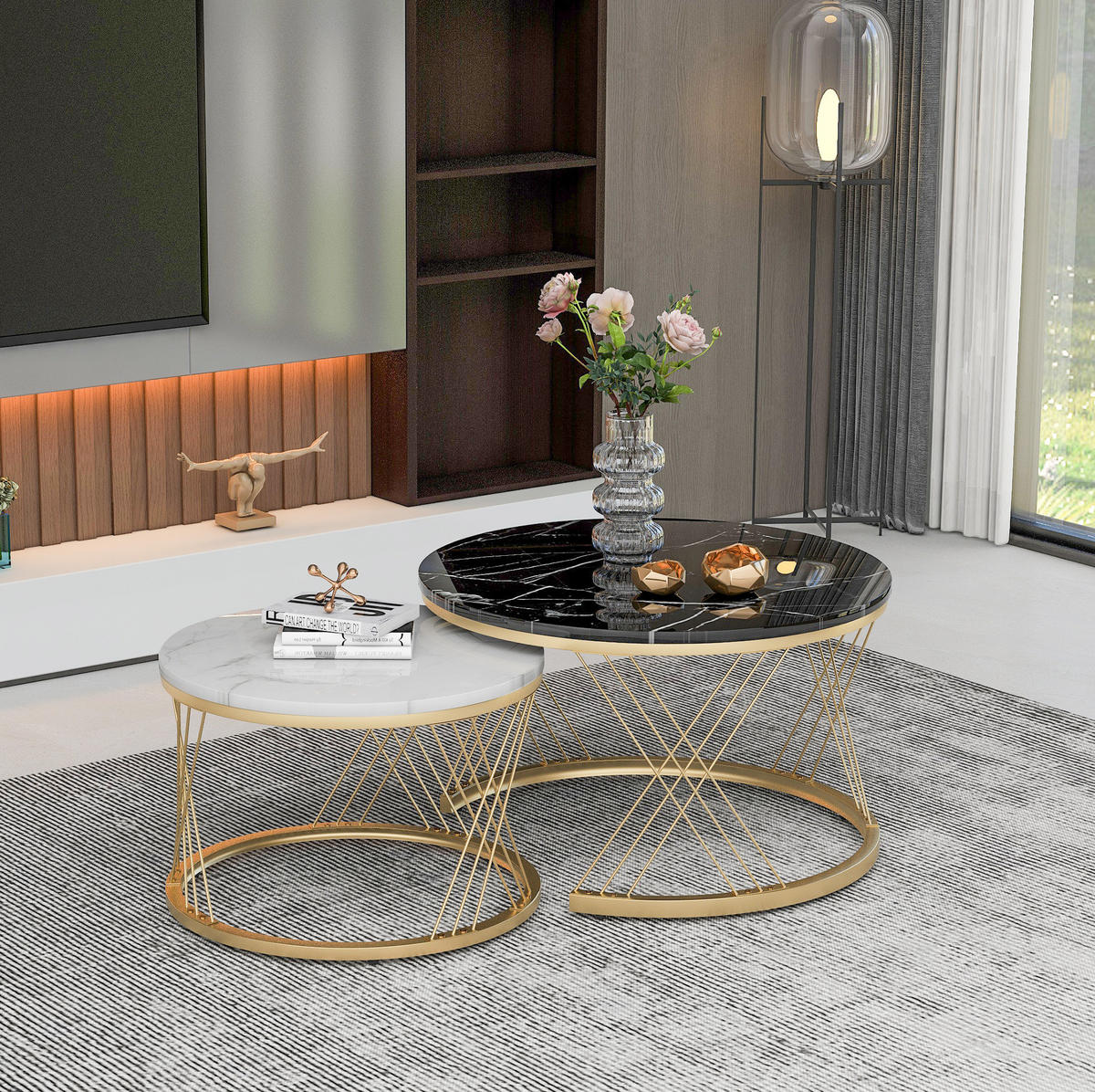 COUCHTISCH 70/70/45 cm und 45/45/40 cm schwarz aus MDF im 2er-Set - Schwarz, Holzwerkstoff (70/70/45cm) - OKMYHOME