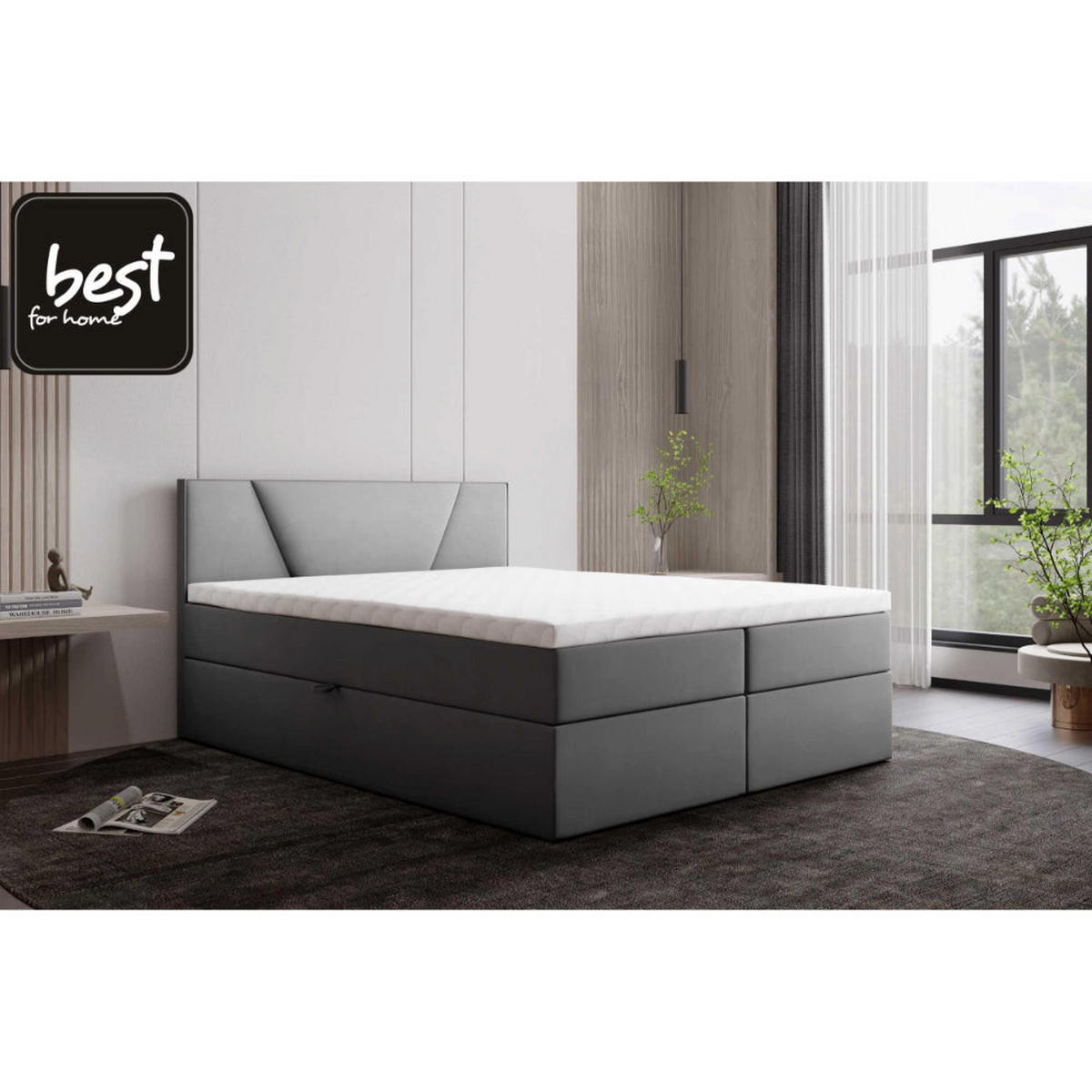 BOXBETT Jubilee Bonellfederkern inkl. Topper - Hellgrau, Holz/Holzwerkstoff (140/200cm) - Best For Home