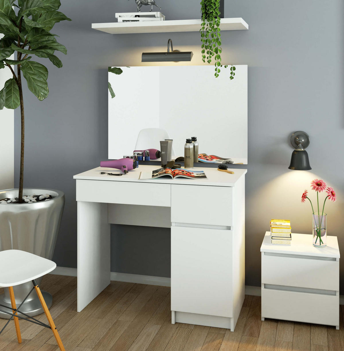 SCHMINKTISCH mit Spiegel - Weiß, Holzwerkstoff (90/142/50cm) - RAUMHIRSCH FURNITURE