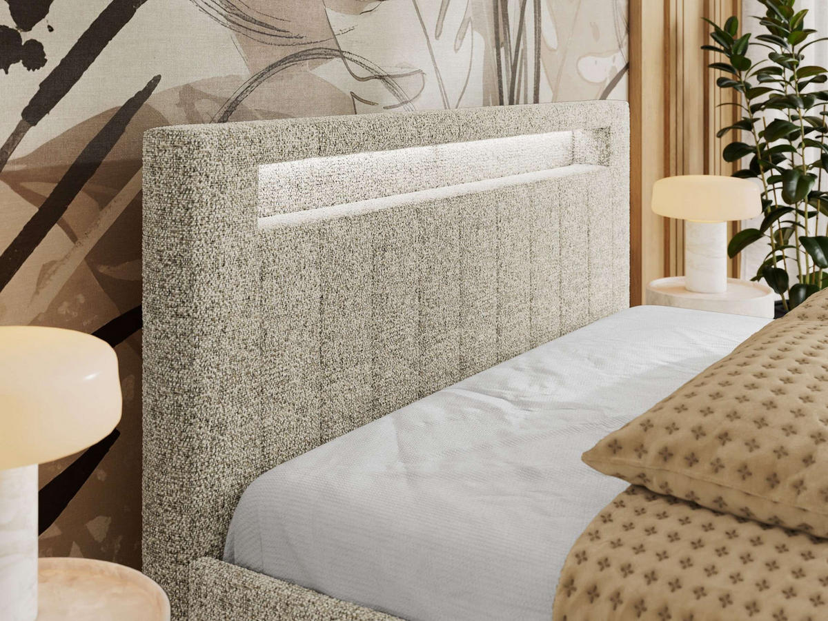 POLSTERBETT GOLD 5 CLASSIC 140/200 - Beige Strukture - Schaum-Matratze - Beige, Textil (140/200cm) - MKS