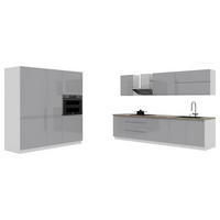 KÜCHENZEILE 400 cm - Aspen K65-M400 - in Grau/Hochglanz - Grau, Holz (240/212/160cm)