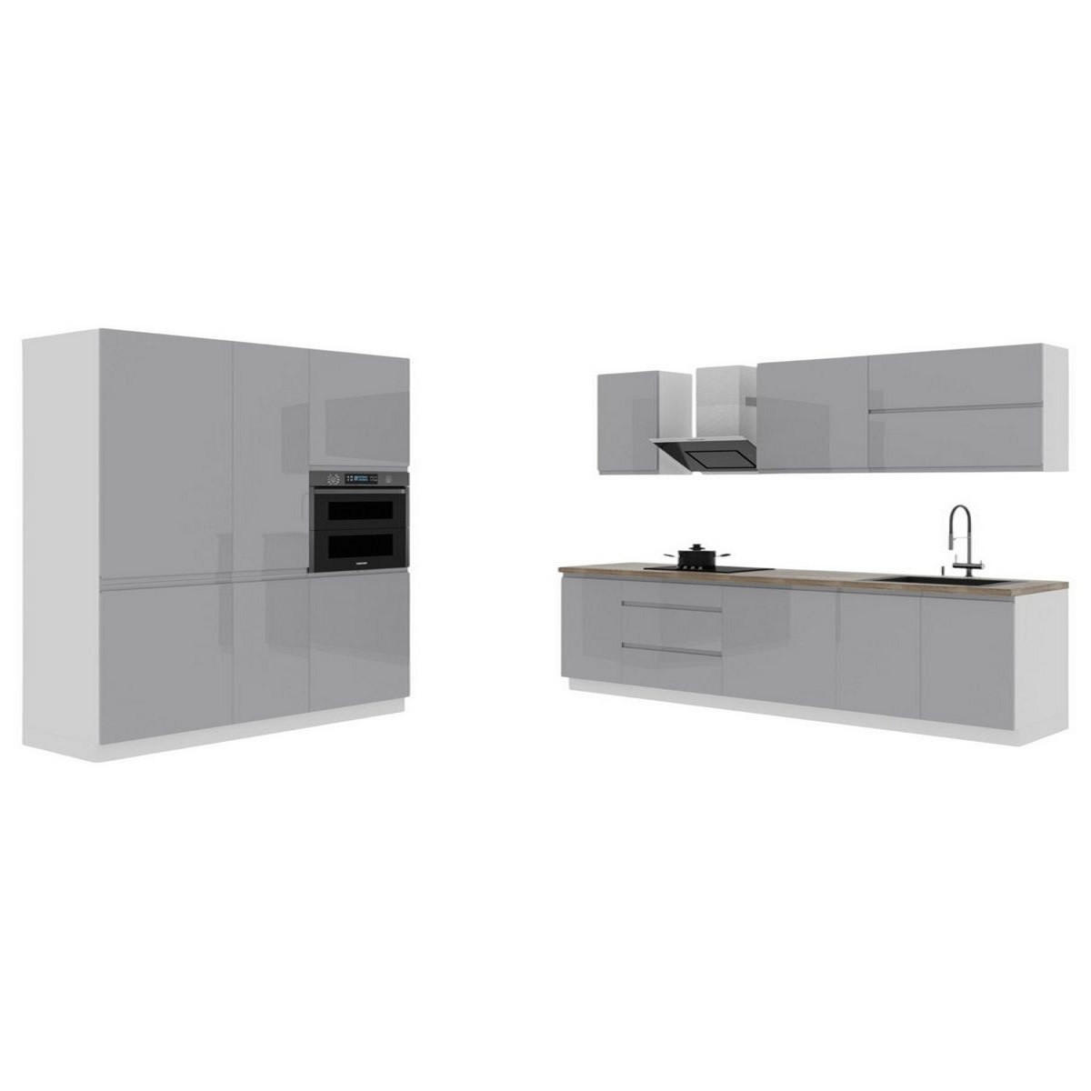 KÜCHENZEILE 400 cm - Aspen K65-M400 - in Grau/Hochglanz - Grau, Holz (240/212/160cm)