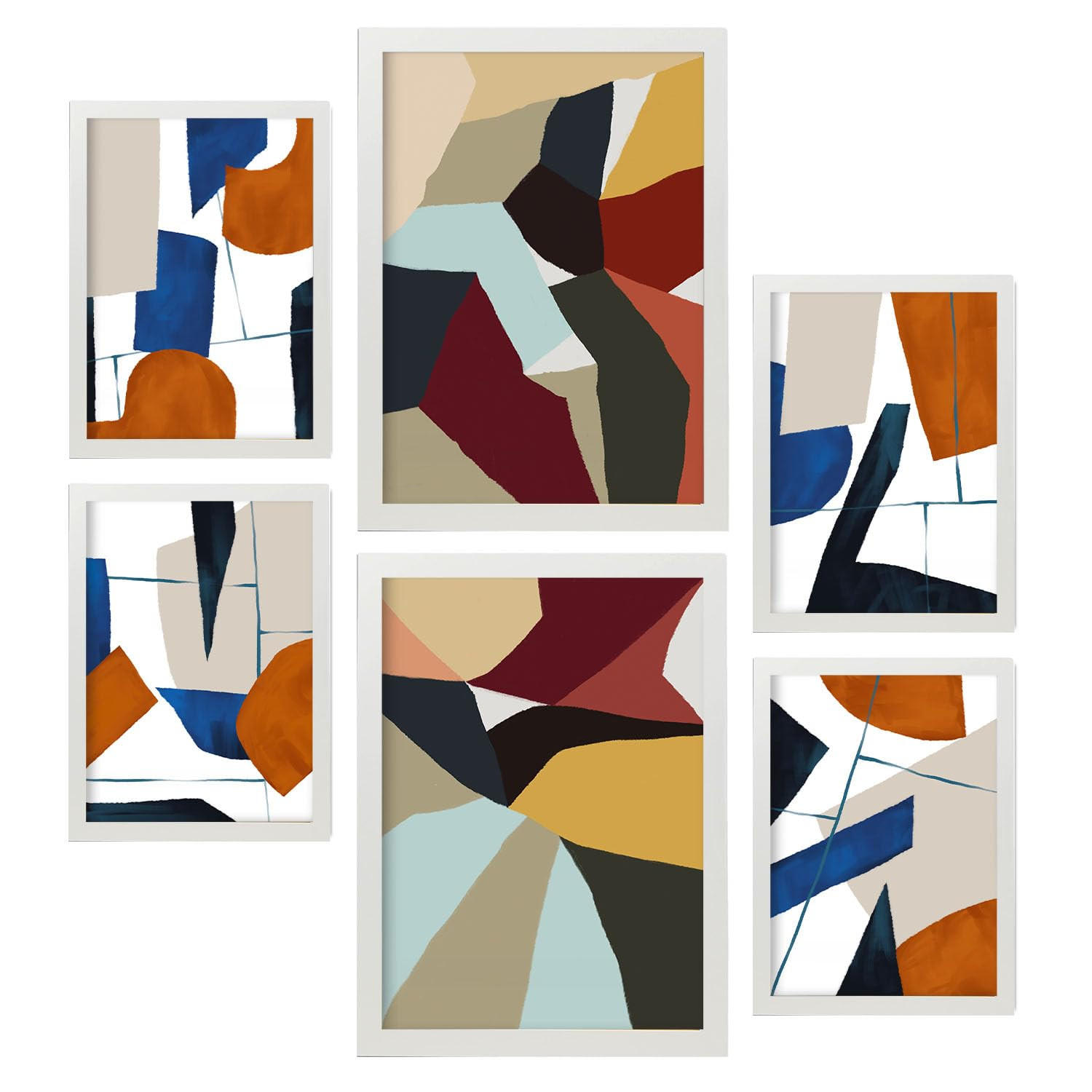 POSTER Set Mit 6 Farbige Kanten In Form Abstracts Ästhetische Dekorative Gemälde Für Ihr Wohnzimmer, Schlafzimmer, Zuhause A3 & A4 Weißer Rahmen - Weiß, Papier (29/3cm) - Nacnic