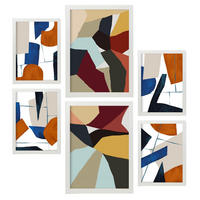 POSTER Set Mit 6 Farbige Kanten In Form Abstracts Ästhetische Dekorative Gemälde Für Ihr Wohnzimmer, Schlafzimmer, Zuhause A3 & A4 Weißer Rahmen - Weiß, Papier (29/3cm) - Nacnic