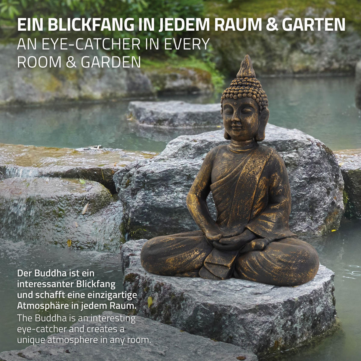 SOCHA BUDDHY, výška 50 cm, bronzový vzhled, z polyresinu - bronzová, plast (24/48/40cm) - ECD-Germany