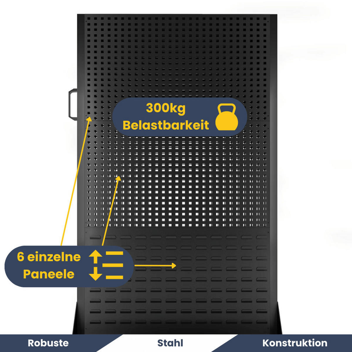 WERKZEUGWAND mobil ENDA Lochwand 155,5x96,5x6,1cm Schwarz - Schwarz, Metall (96.5/155.5/6.1cm) - DELUKE
