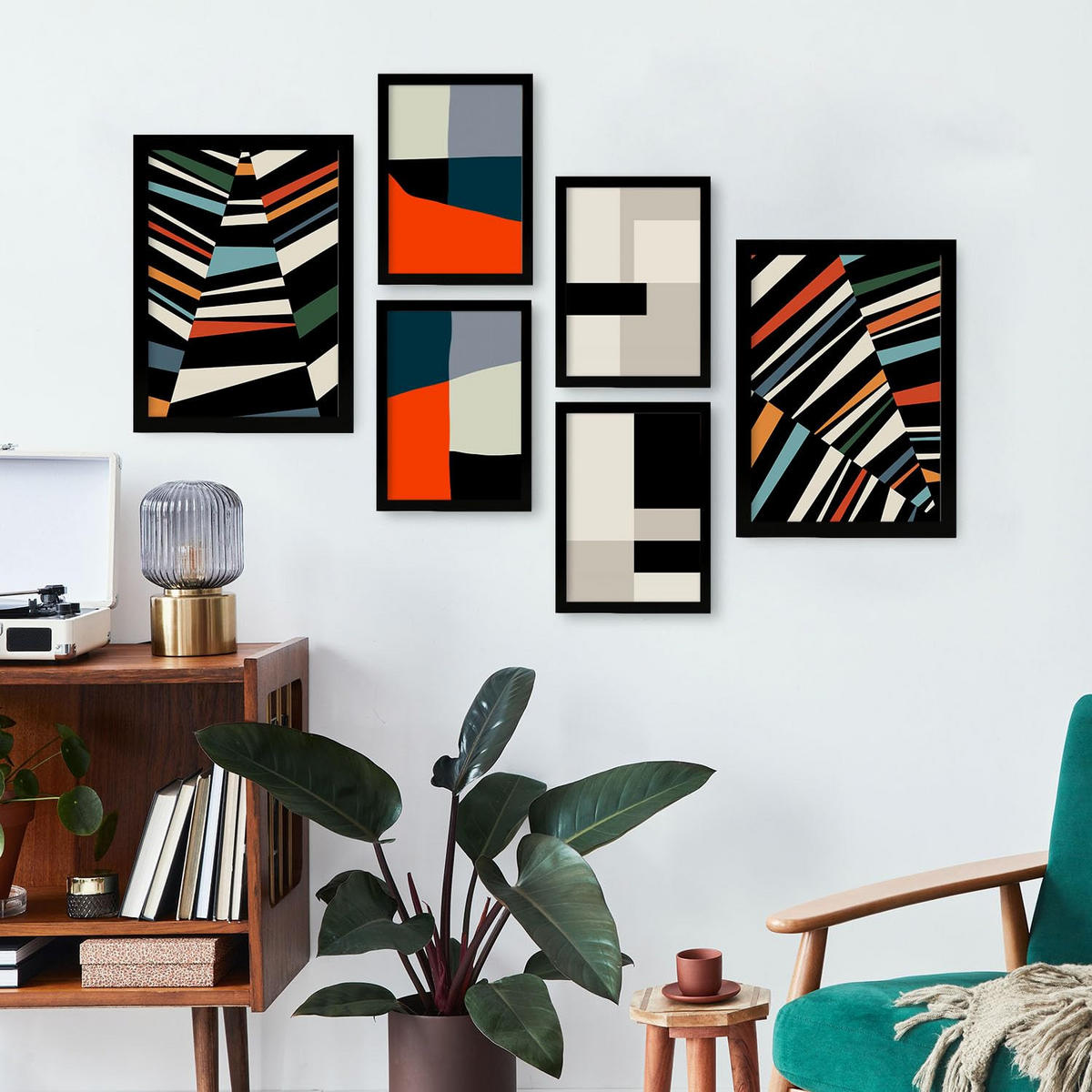 POSTER Set Mit 6 Pastiche Kunst In Form Abstracts Ästhetische Dekorative Gemälde Für Ihr Wohnzimmer, Schlafzimmer, Zuhause A3 & A4 Schwarzer Rahmen - Schwarz, Papier (29/3cm) - Nacnic