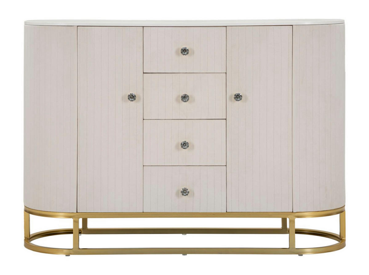 KOMMODE Montpellier, cremefarben, goldfarben und weiß, Eisen, Holz, Stoff und Polyurethan (PU), 120 x 40 x 85 cm - Goldfarben/Creme, Holz/Kunststoff (120/85/40cm) - Mauro Ferretti