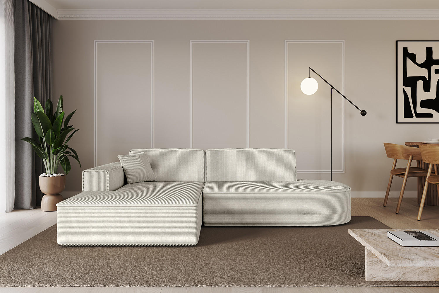 ECKSOFA Ottomane Links IREA-L1-v4 - 234x171x79 cm Hellgrau - Ecru, Holzwerkstoff/Textil (234/171cm) - ALTDECOR