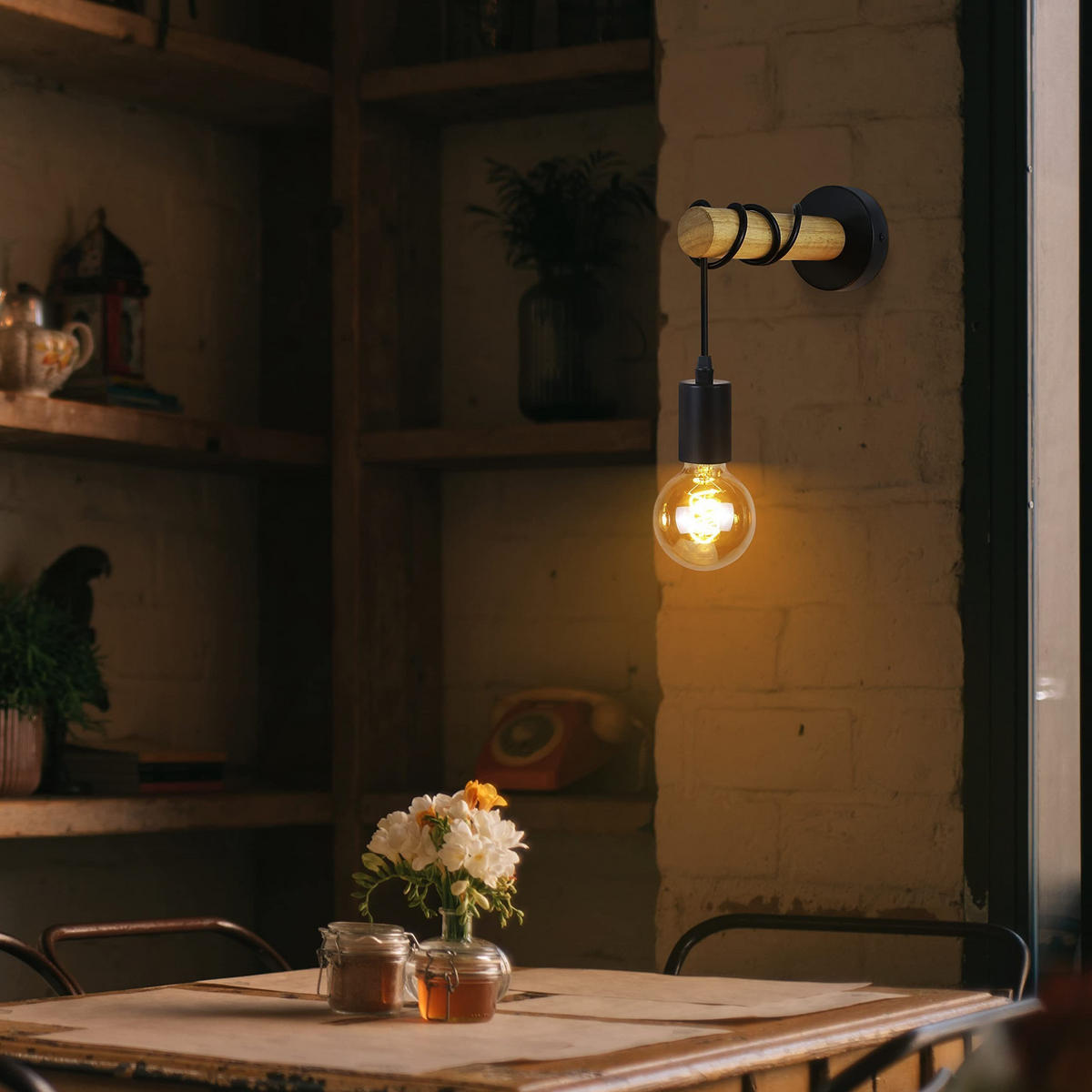 WANDLEUCHTE Brass 20/10/10 cm - Schwarz, Holz (10/10/20cm) - ZMH