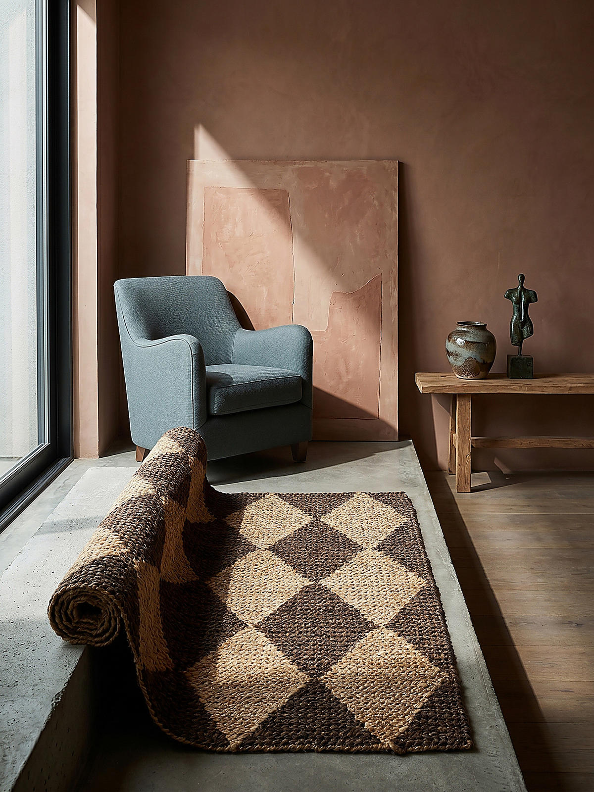 JUTETEPPICH BAIN, mit Rautenmuster, Braun, 60 x 230 cm - Braun, Textil (60/230cm) - KADIMA DESIGN