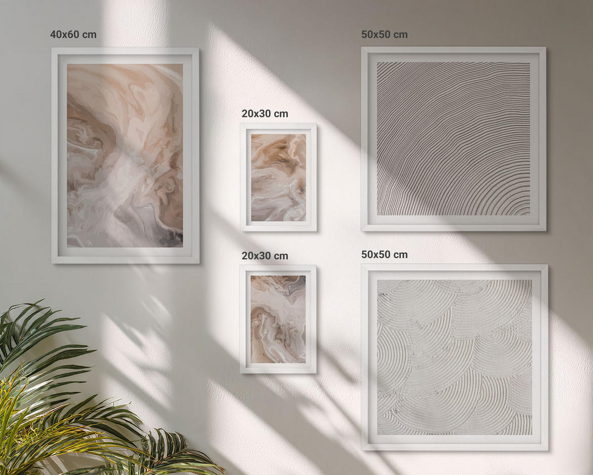 WANDBILDER 5er-Set - 50x50 cm & 20x30 cm & 40x60 cm Weißer Rahmen - Marmorstein-Texturmuster - Weiß, Kunststoff (40/60cm) - ArtPrintCave