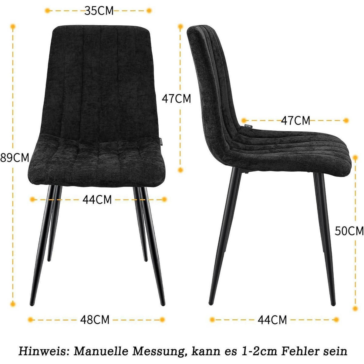 ESSZIMMERSTÜHLE 8er Set Schwarz mit hoher Rückenlehne - Schwarz, Textil (44/89/47cm)