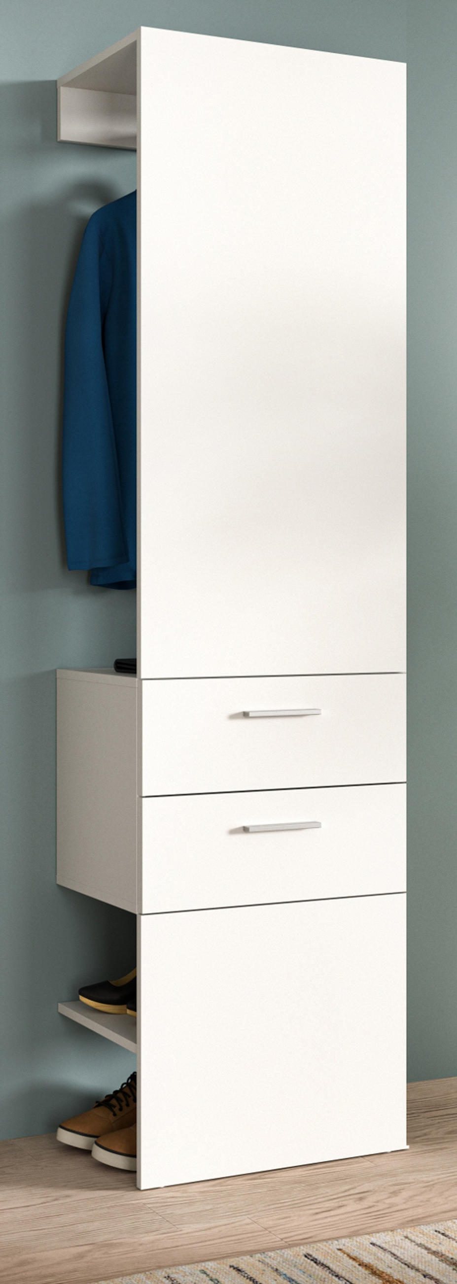 GARDEROBE weiß 52 x 190 cm, Kompaktgarderobe mit Schubladen - Weiß, Glas/Holzwerkstoff (52/190/36cm) - Inn.Furn