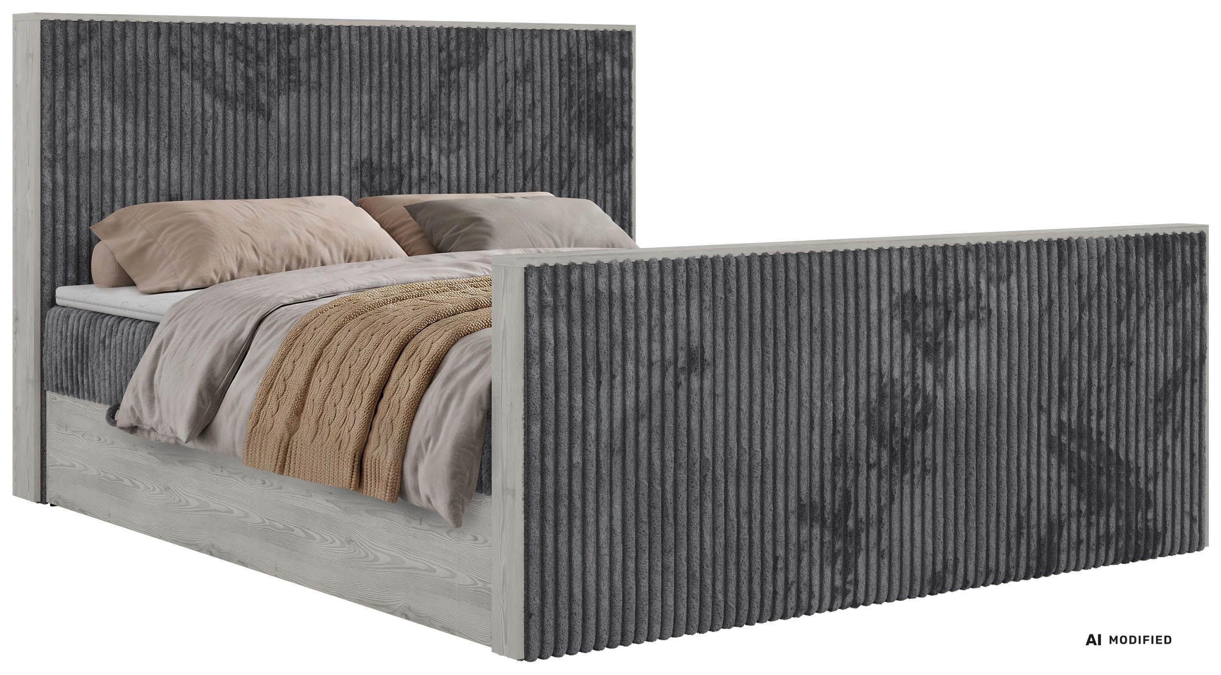 BOXBETT NORDIC DUO 140/200 - Grau Cord - Topper T25 - H4 - Schwarz/Grau, Kunststoff/Textil (140/200cm) - MKS