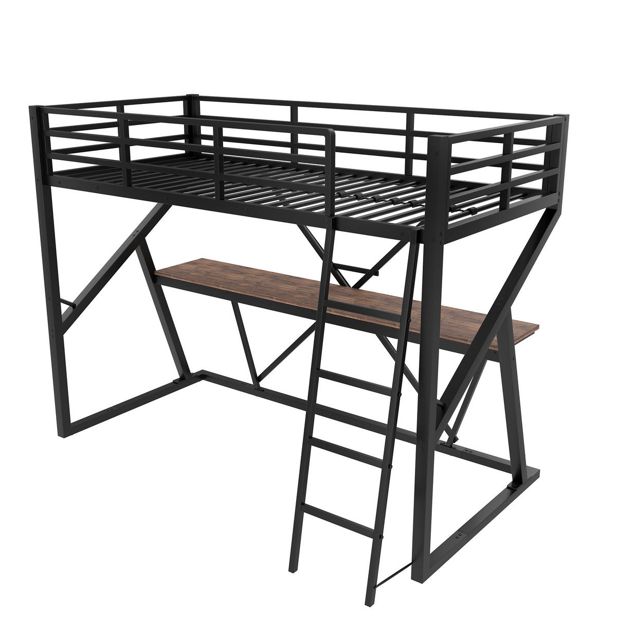 HOCHBETT 90/200 cm aus Metall mit Schreibtisch und LED-Beleuchtung - Schwarz, Metall (90/200cm) - Flora Grace