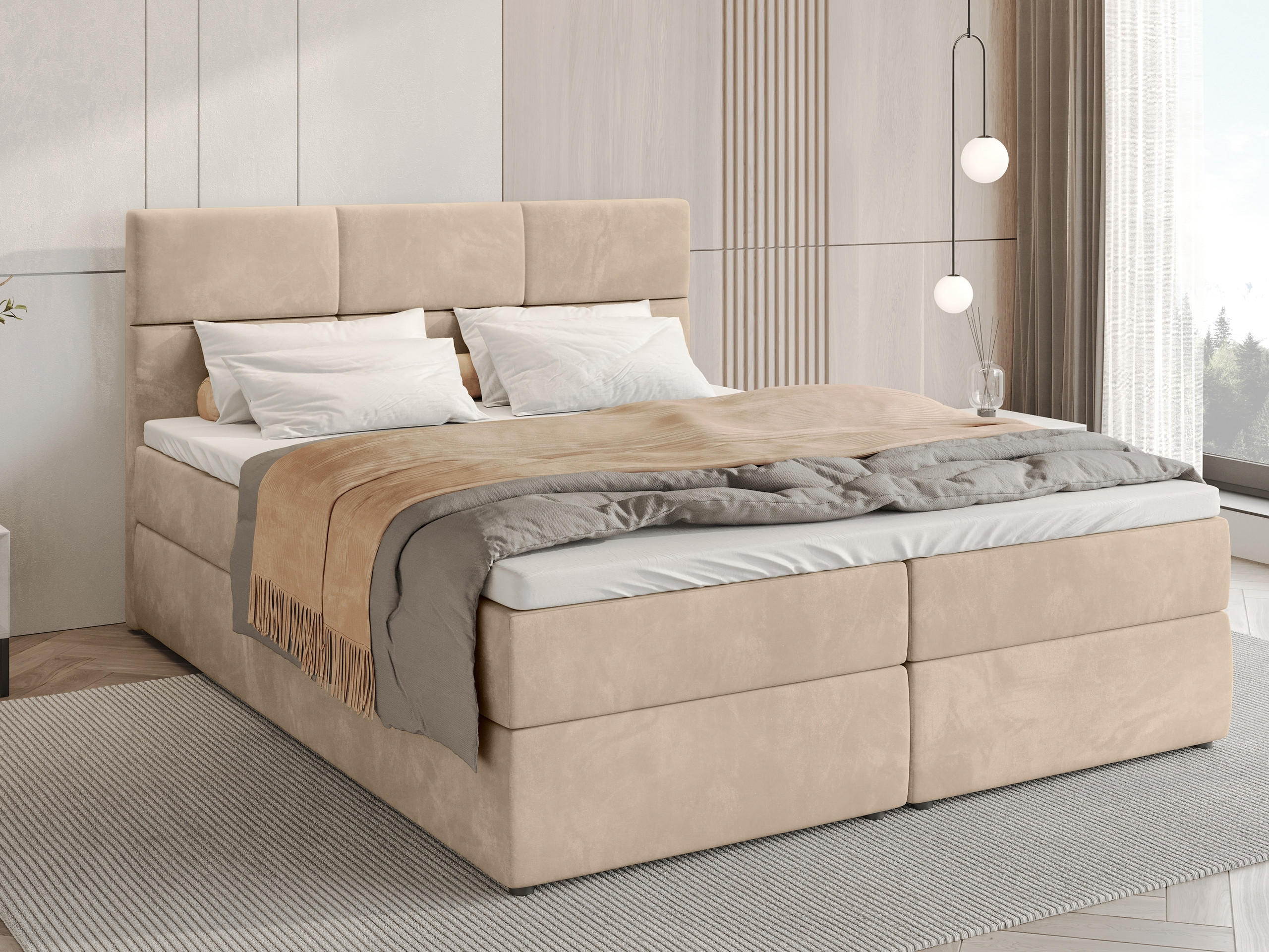 BOXBETT Boston mit Topper 180/200 Beige - Beige, Holzwerkstoff/Textil (180/200cm) - Bromarkt