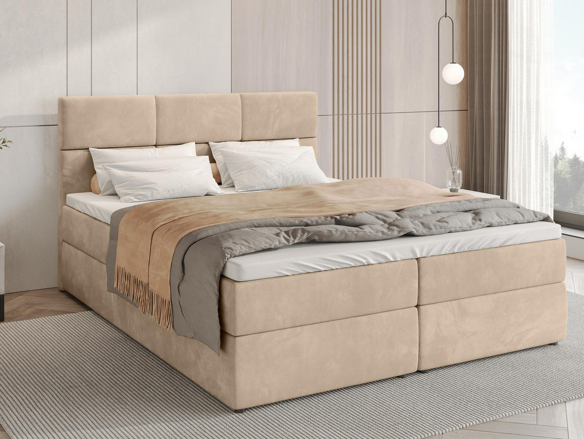 BOXBETT Boston mit Topper 140/200 Beige - Beige, Holzwerkstoff/Textil (140/200cm) - Bromarkt