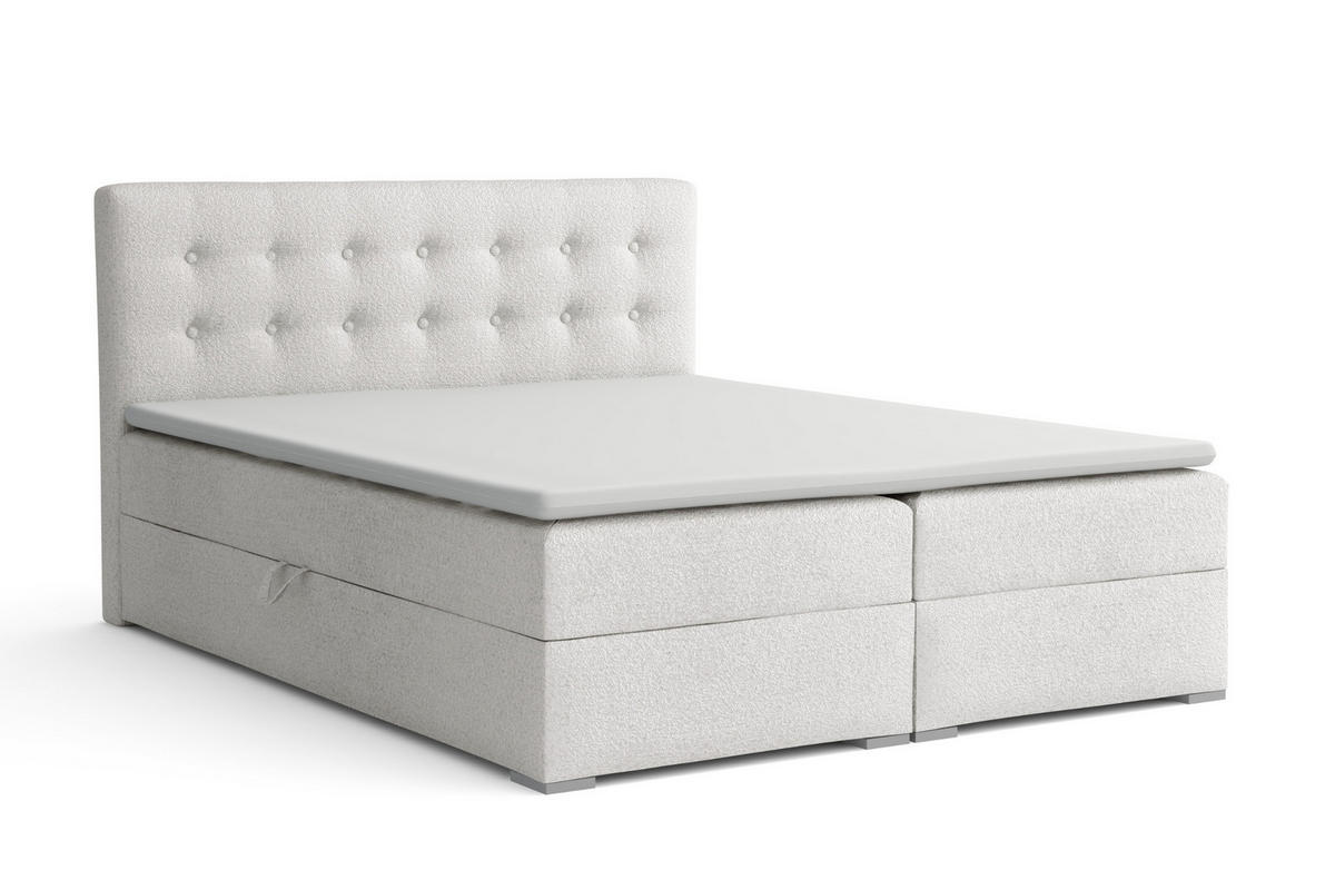 BOXBETT CYNTHIA LUX 160/200 in Boucle Weiß H4 - Weiß, Holzwerkstoff (160/200cm) - Deine Möbel 24