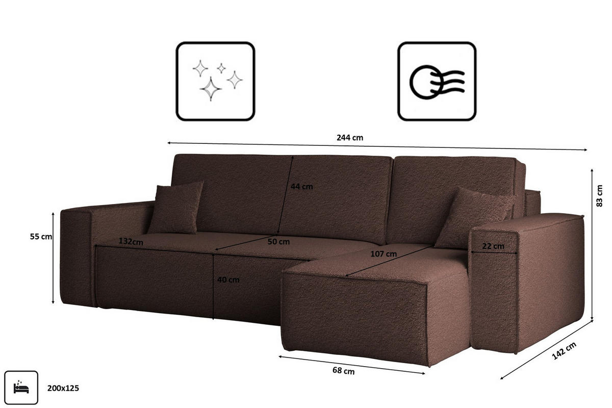 ECKSOFA Mit Schlaffunktion Und Bettkasten L-Form BEST Stoff Abriamo Braun Rechts - Braun, Holz/Textil (244/142cm) - Kaiser Möbel