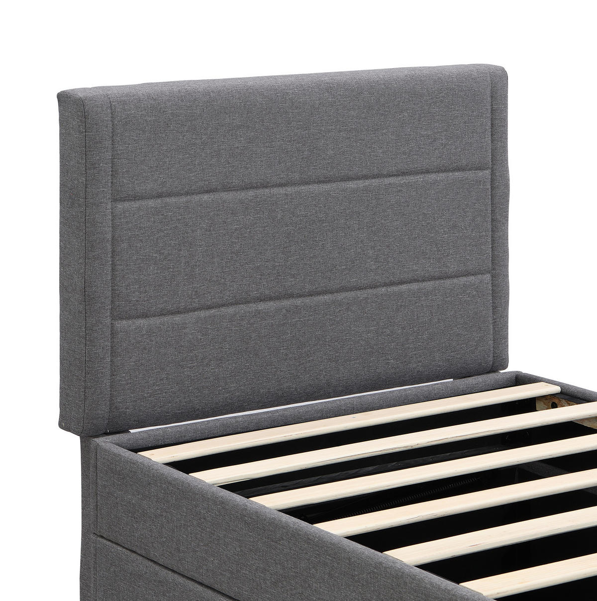 POLSTERBETT 90/200 cm Grau aus Leinen und MDF mit Stauraum - Grau, Holzwerkstoff (90/200cm) - OKMYHOME
